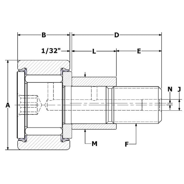 Carter Bearings .5", Needle Cam Follower, Eccentric, Sealed, Hex CNBE-16-SB - main